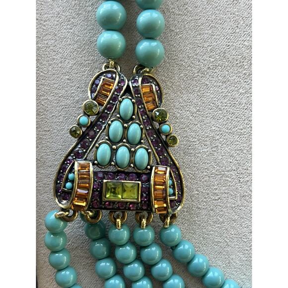 HEIDI DAUS 5 Strand Turquoise & Multi Color Crystal Necklace Adjustable STUNNING - Picture 9 of 16